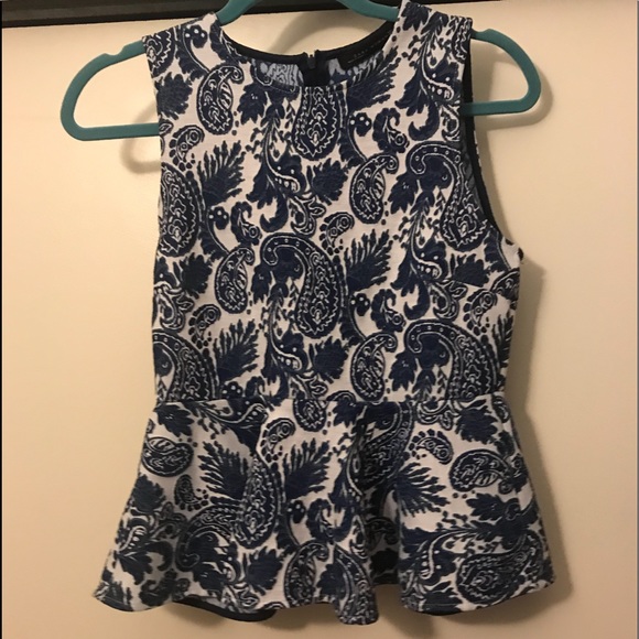 Zara blue paisley babydoll shirt - Picture 2 of 4
